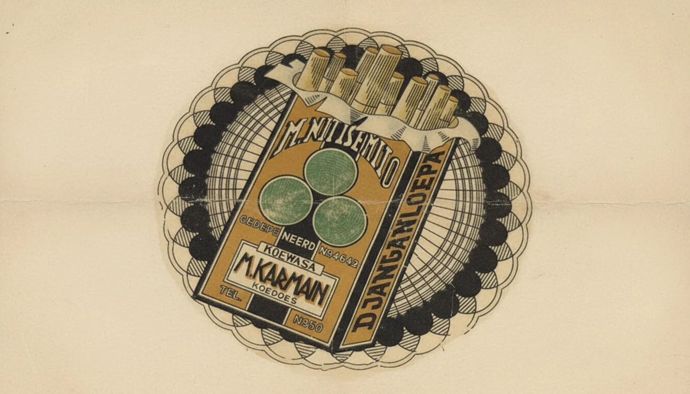 A vintage, faded advertisement of Bal Tiga showing three circles and ornate Javanese script.